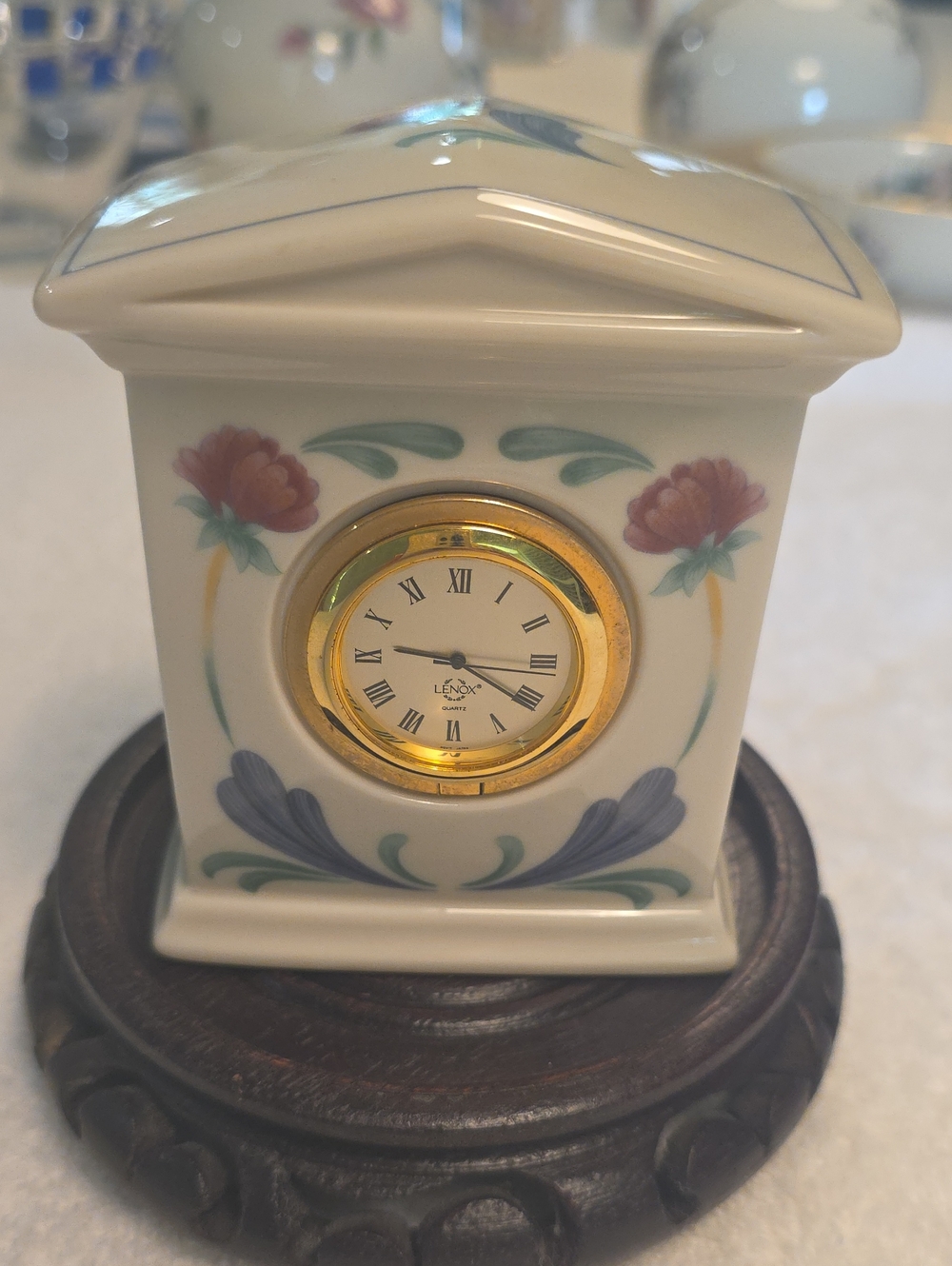 Lenox Cream Porcelain Floral Clock with Gold Trim